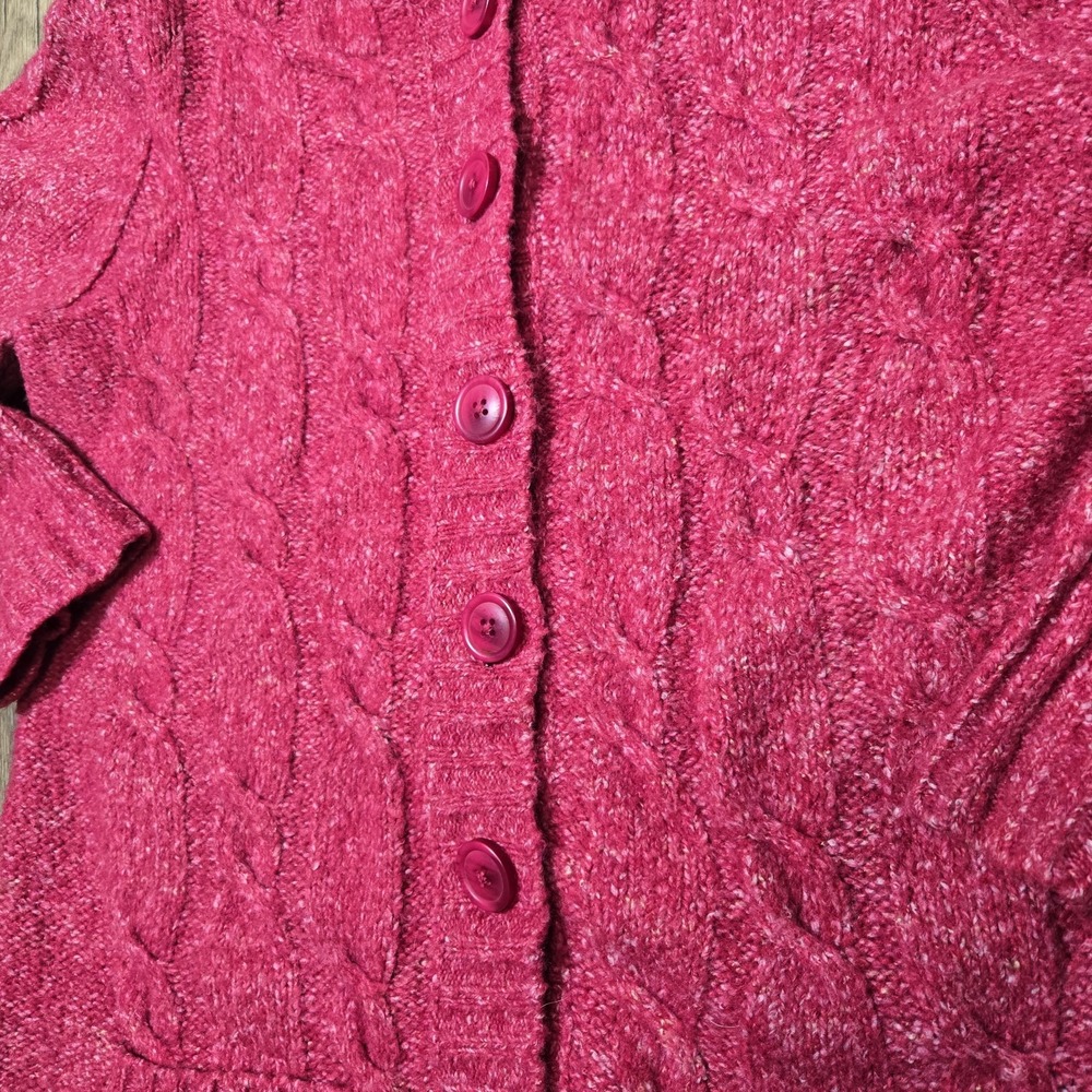 LL Bean‎ Large Pink Ragg Knit Shawl Collar Cable Sweater Cardigan - Picture 2 of 8